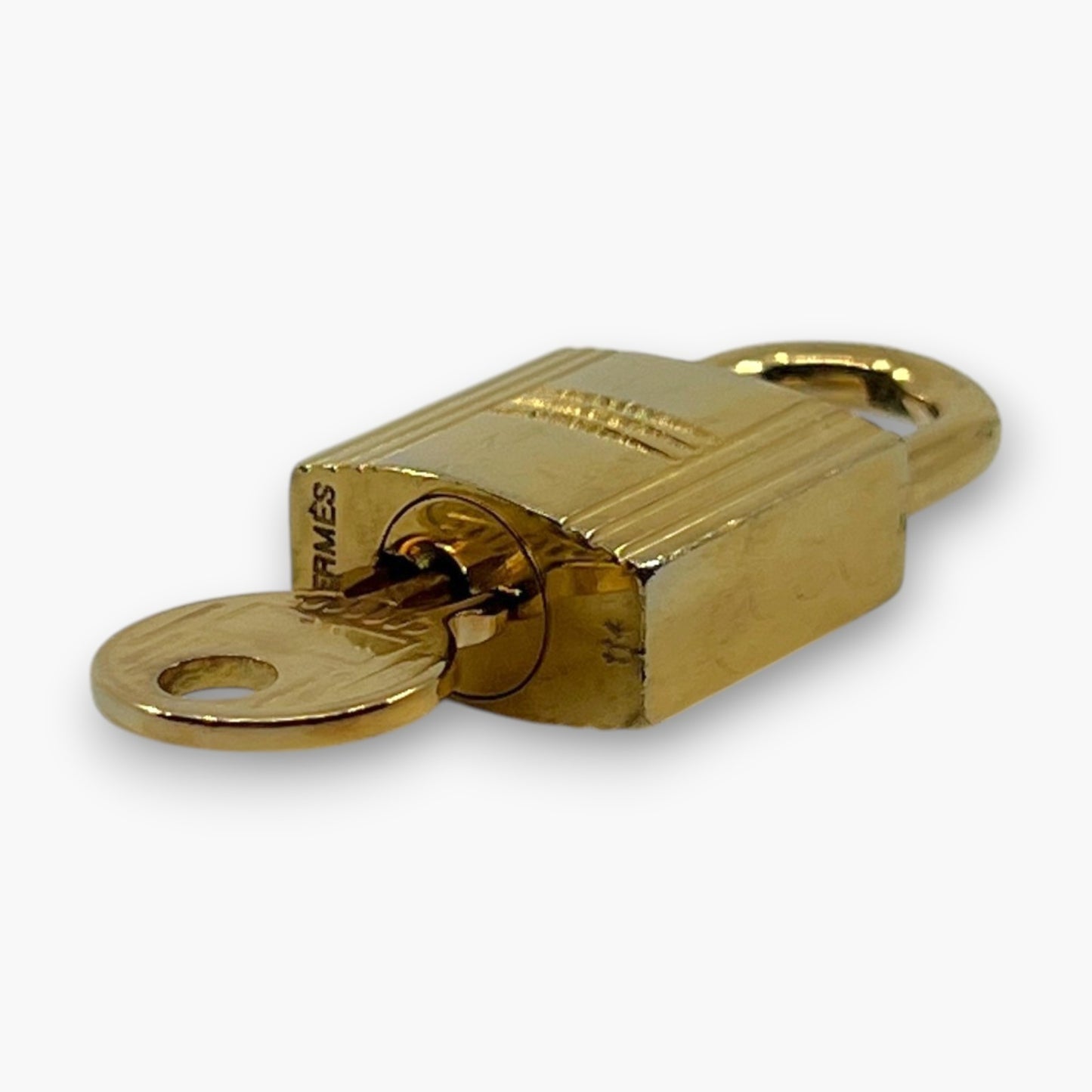 Hermes Cadena Padlock Gold-Tone Brass Lock & Key Set pj260608