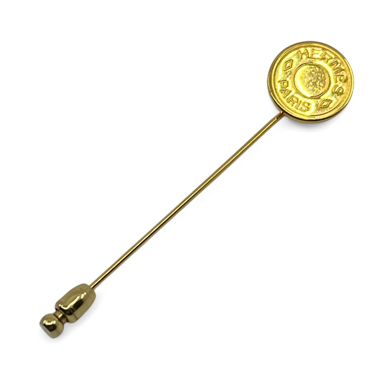 Hermes Stick Pin Brooch Sellier Clou de Selle Gold-Tone