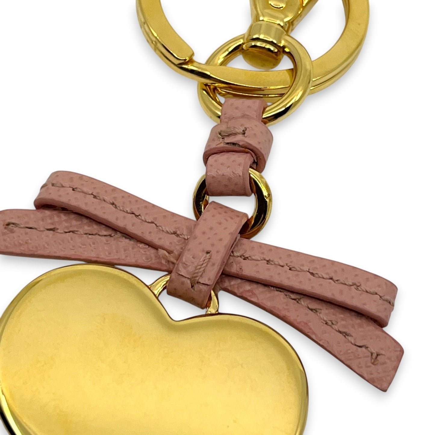 Prada Pink Saffiano Leather Heart Ribbon Key Ring Charm with Box Dust Bag