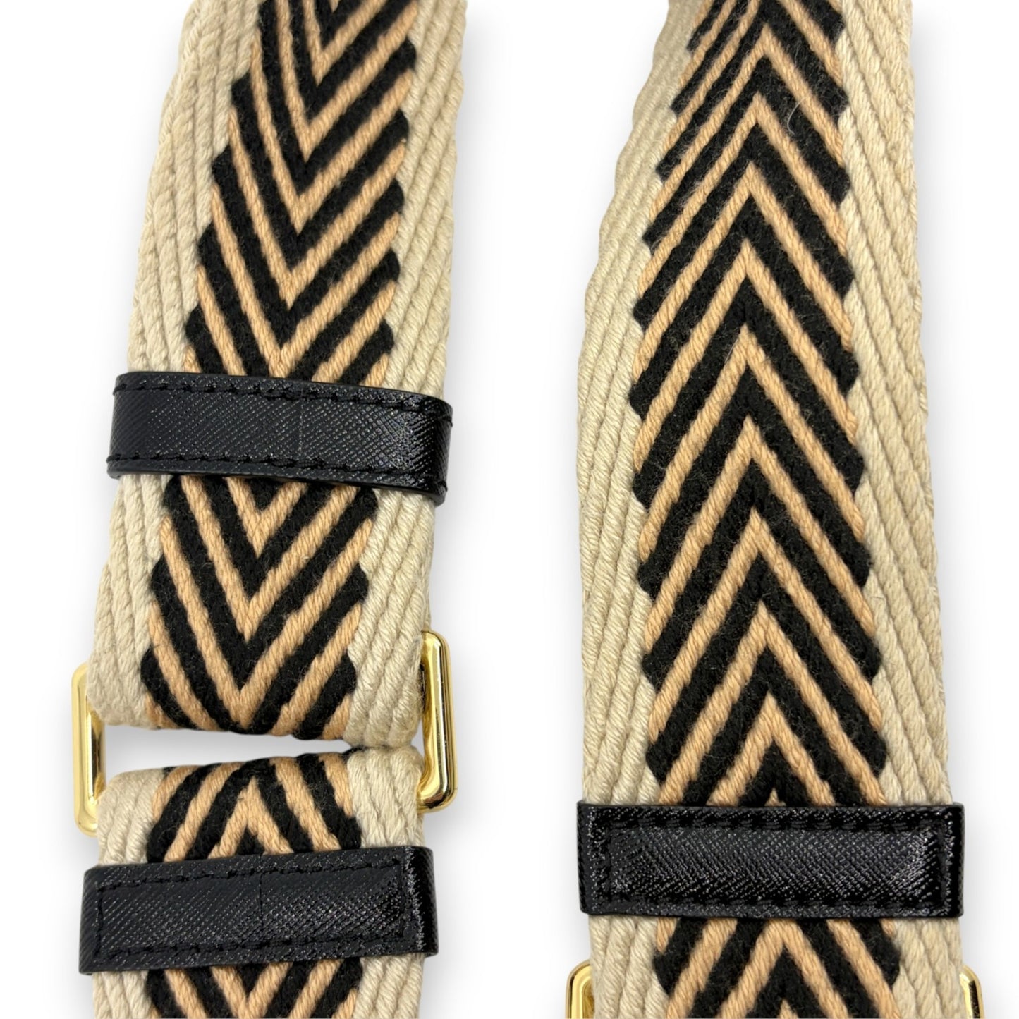 Marc Jacobs Adjustable Webbing Shoulder Strap Beige Black Chevron Canvas