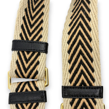 Marc Jacobs Adjustable Webbing Shoulder Strap Beige Black Chevron Canvas