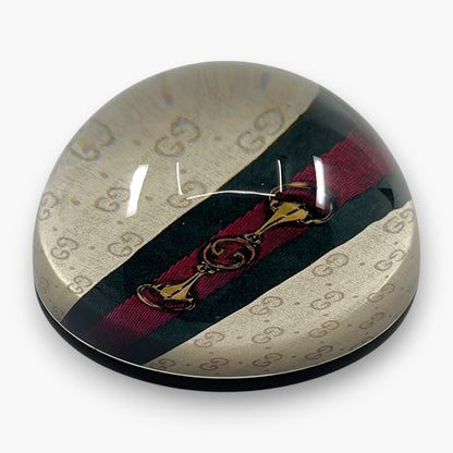 Gucci GG Monogram Horsebit Web Stripe Round Paperweight Decor Glass Italy Auth