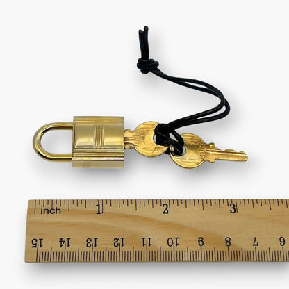 Hermes Cadena Padlock Gold-Tone Lock & Key Set w/ Leather Strap pj260609