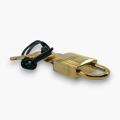Hermes Cadena Padlock Gold-Tone Lock & Key Set w/ Leather Strap pj260609