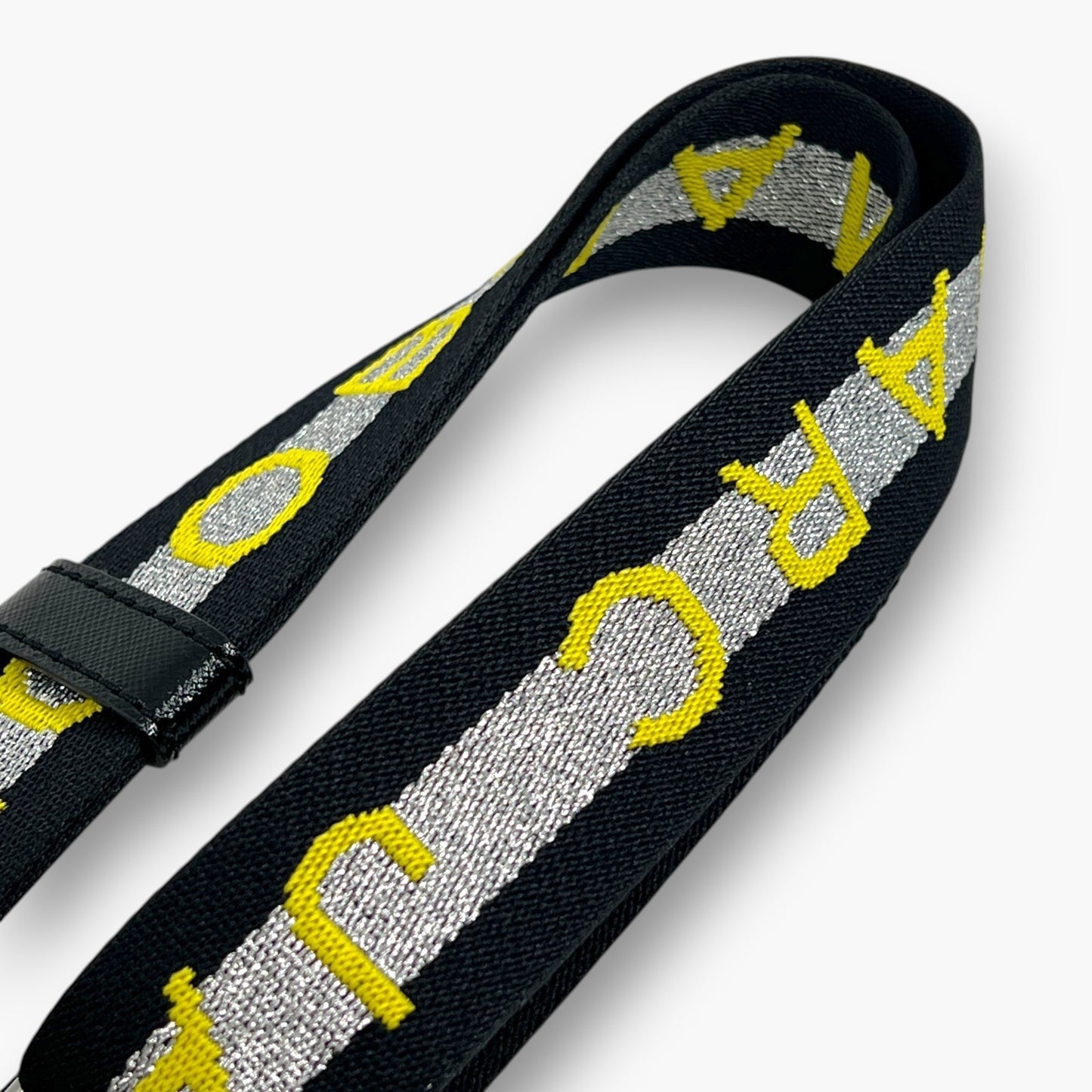 Marc Jacobs Logo Webbing Adjustable Shoulder Bag Strap Black Silver Yellow