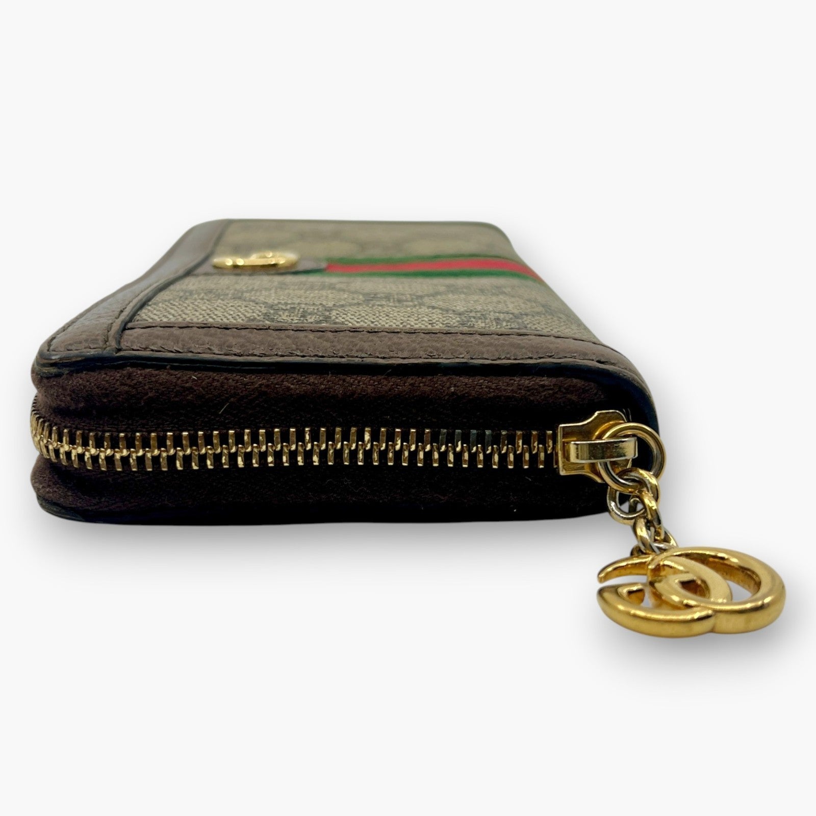 Gucci Ophidia GG Supreme Web Stripe Zip-Around Long Wallet Beige Monogram Logo