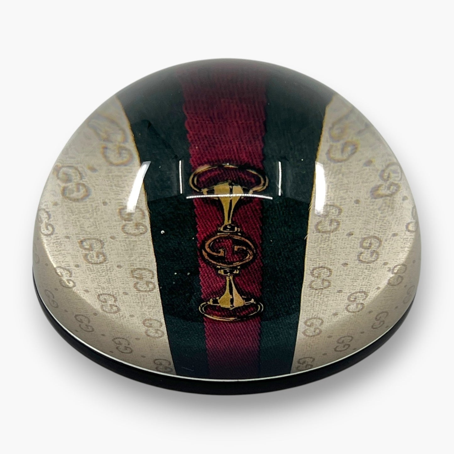 Gucci GG Monogram Horsebit Web Stripe Round Paperweight Decor Glass Italy Auth