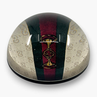 Gucci GG Monogram Horsebit Web Stripe Round Paperweight Decor Glass Italy Auth