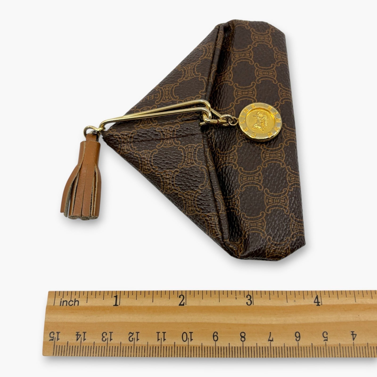Celine Macadam Vintage Coin Purse Brown with Charm Tassel