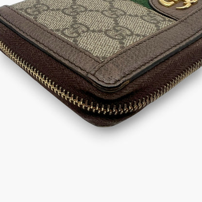 Gucci Ophidia GG Supreme Web Stripe Zip-Around Long Wallet Beige Monogram Logo