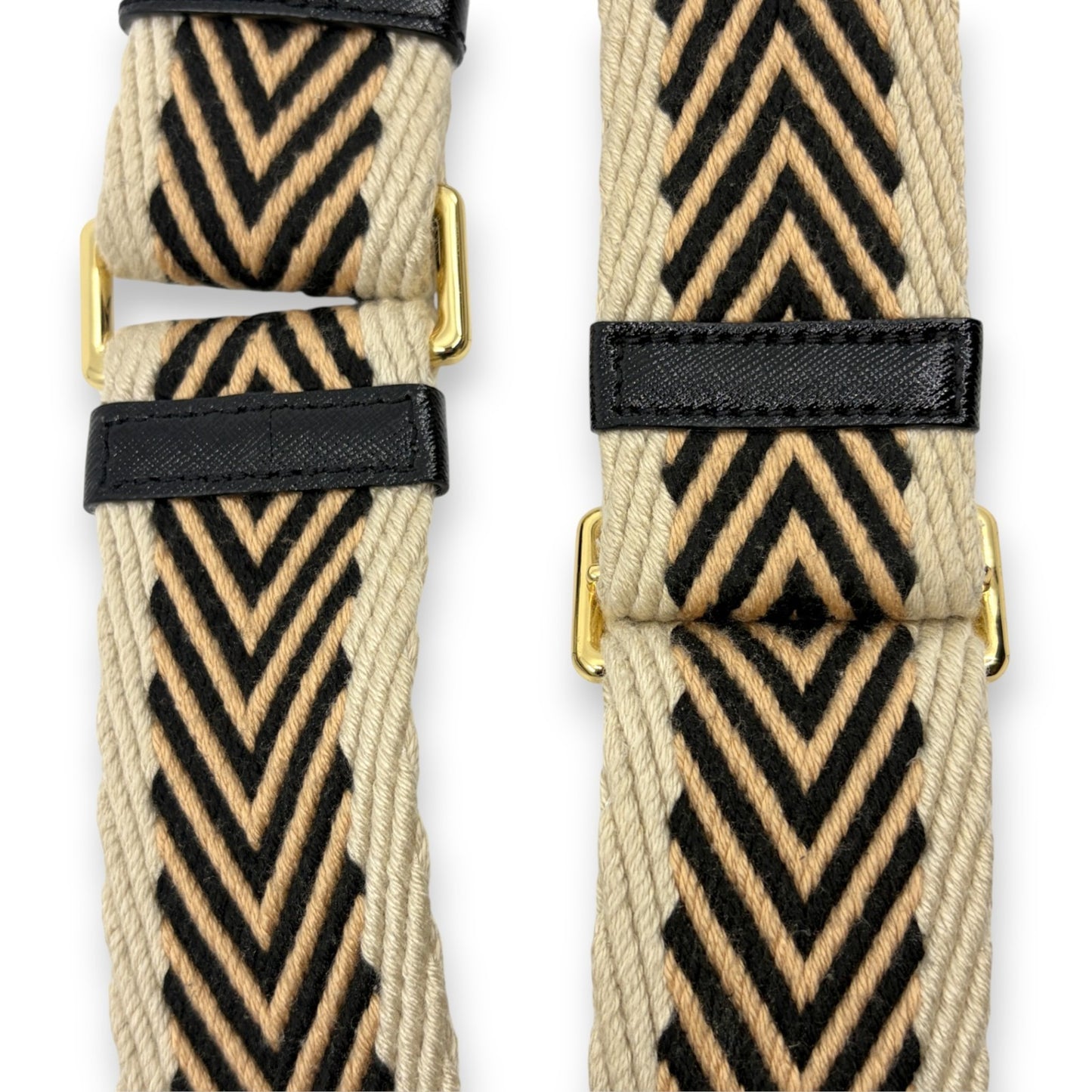 Marc Jacobs Adjustable Webbing Shoulder Strap Beige Black Chevron Canvas