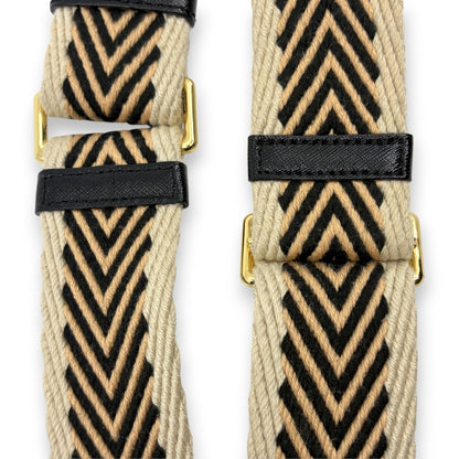 Marc Jacobs Adjustable Webbing Shoulder Strap Beige Black Chevron Canvas