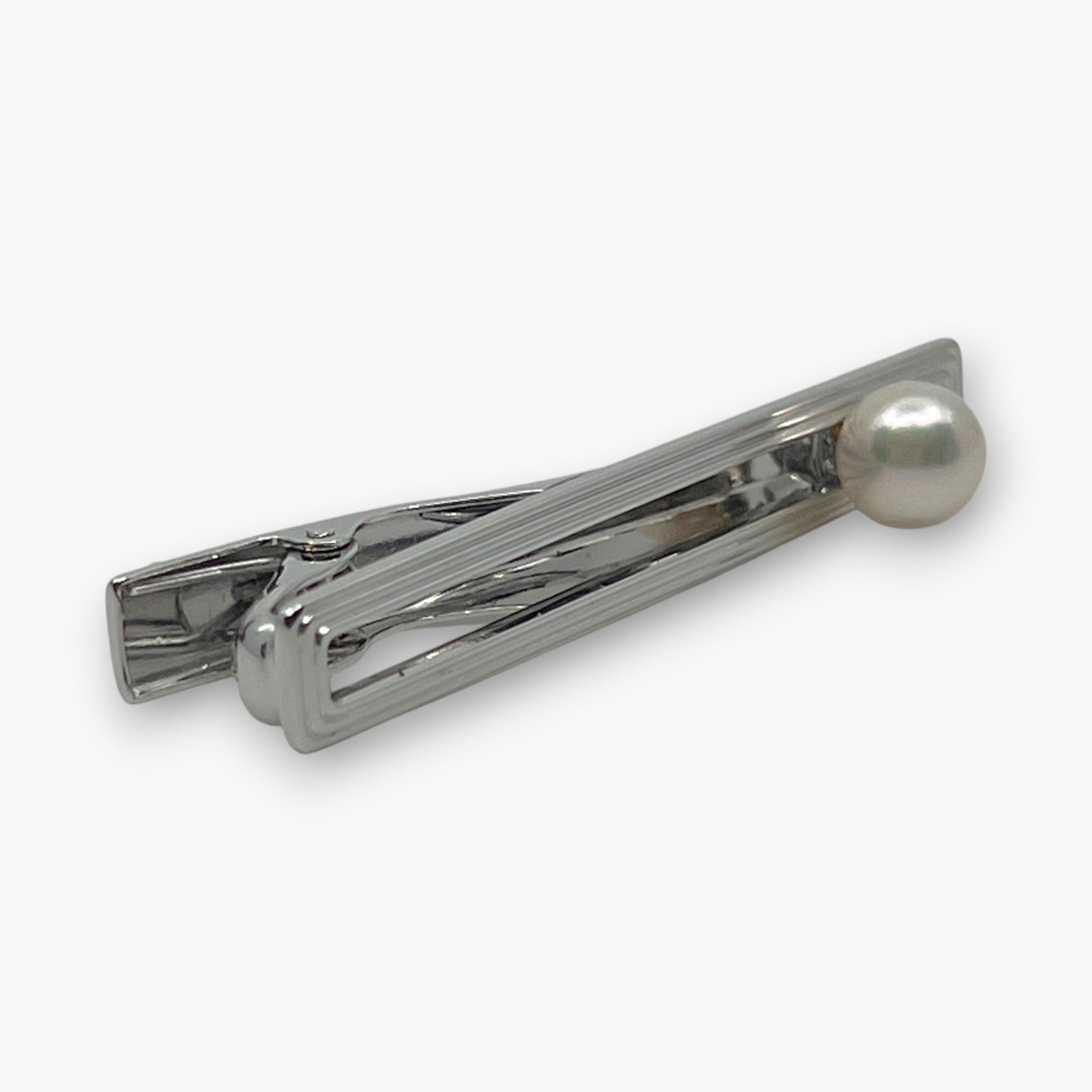 Mikimoto Pearl Cufflinks Tie Pin Clip Set Silver-Tone w/ Box Case