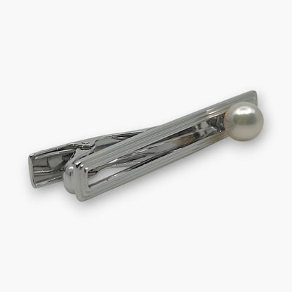 Mikimoto Pearl Cufflinks Tie Pin Clip Set Silver-Tone w/ Box Case