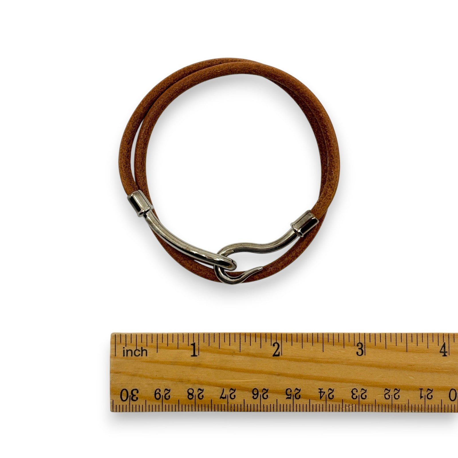 Hermès Jumbo Double Tour Bracelet Brown Leather Silver Hook w/ Box