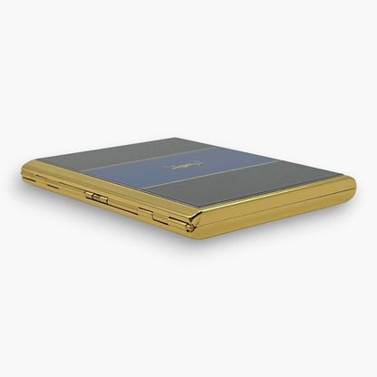 Yves Saint Laurent Metal Card Case Cigarette Holder Blue Gold Vintage YSL Logo