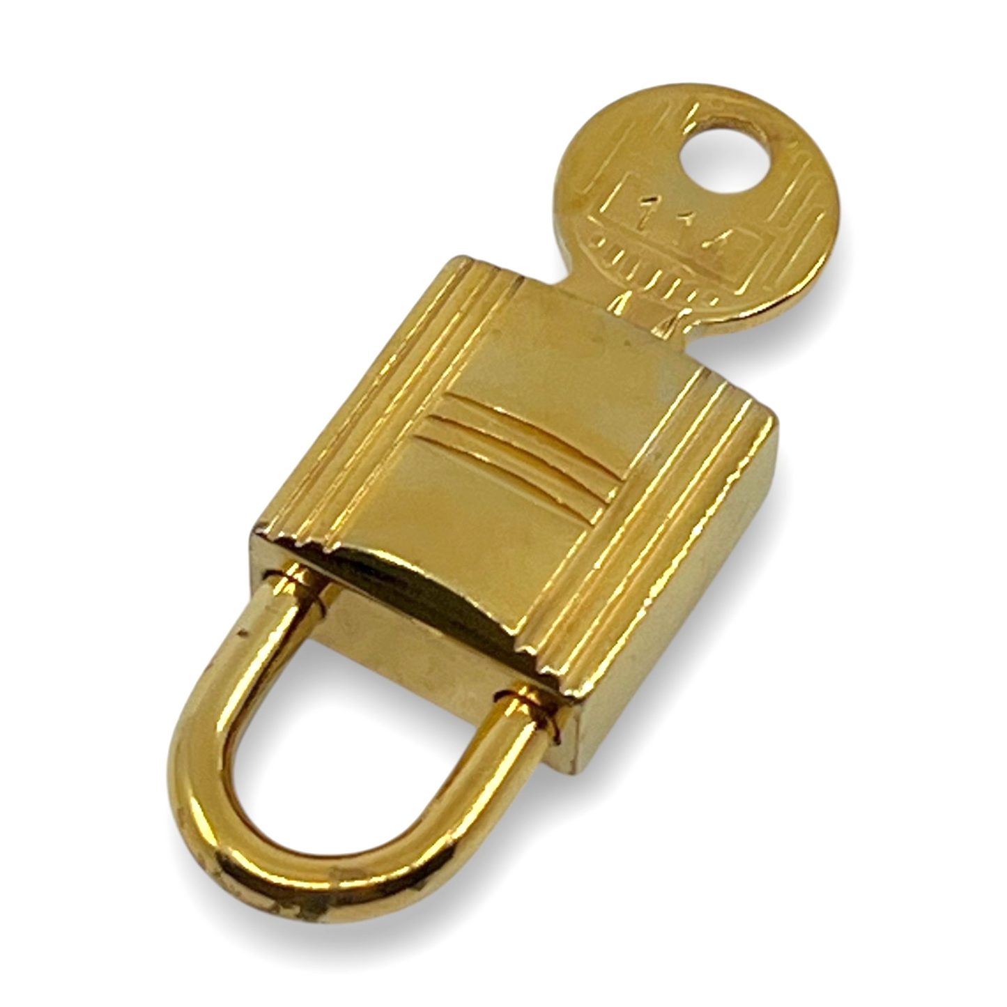 Hermes Cadena Padlock Gold-Tone Brass Lock & Key Set pj260608
