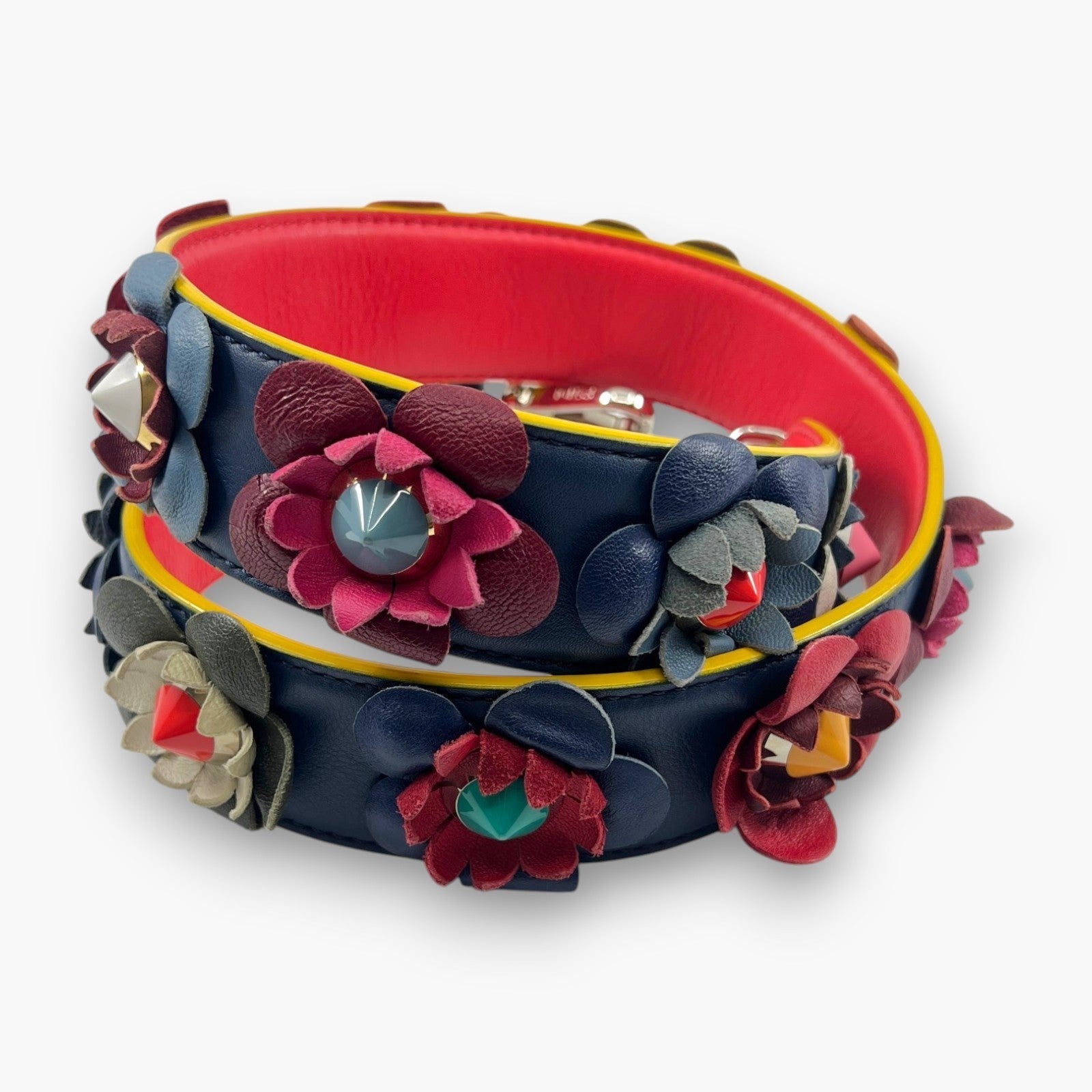 Fendi Strap You Flowerland Multicolor Leather Floral Shoulder Bag Strap Studded