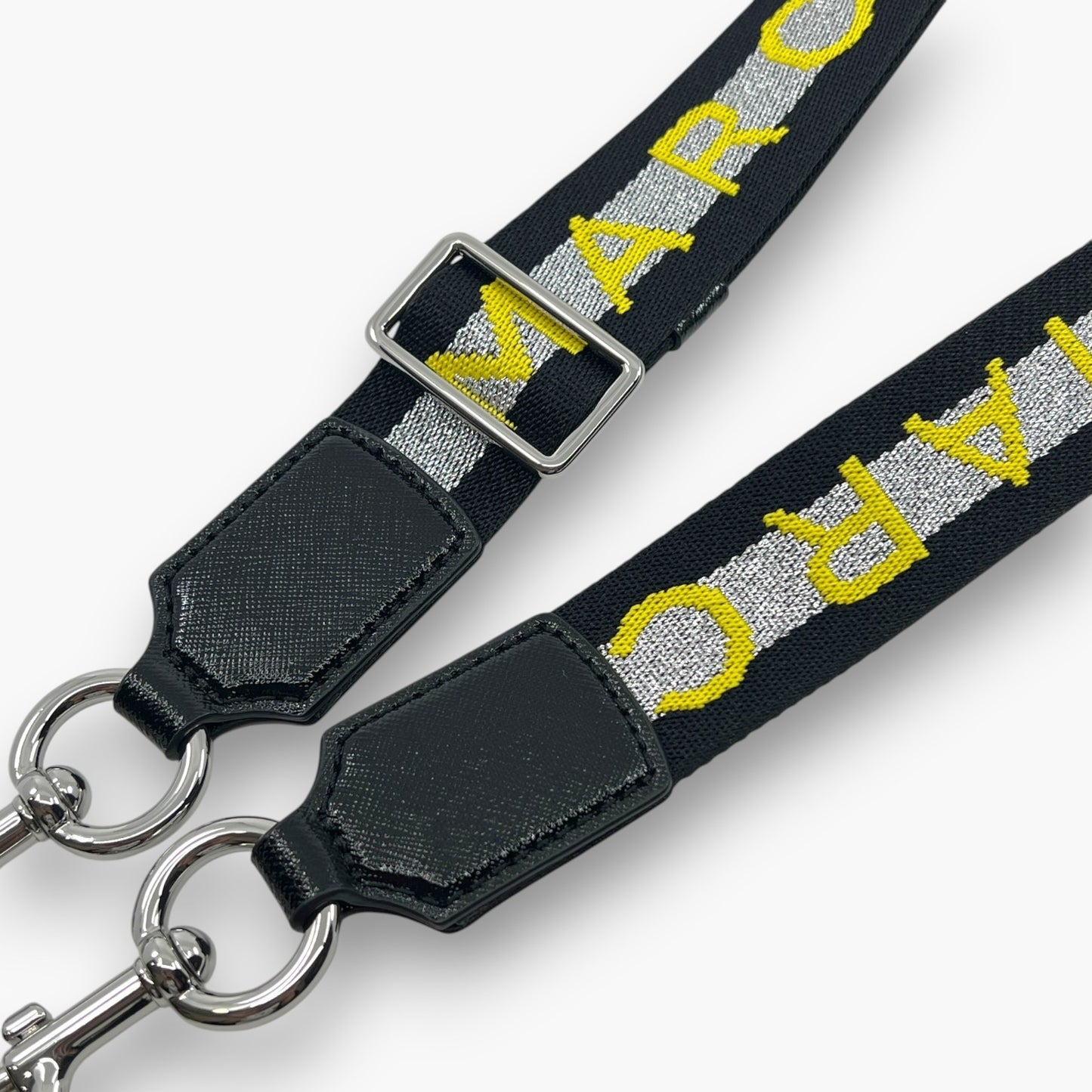 Marc Jacobs Logo Webbing Adjustable Shoulder Bag Strap Black Silver Yellow
