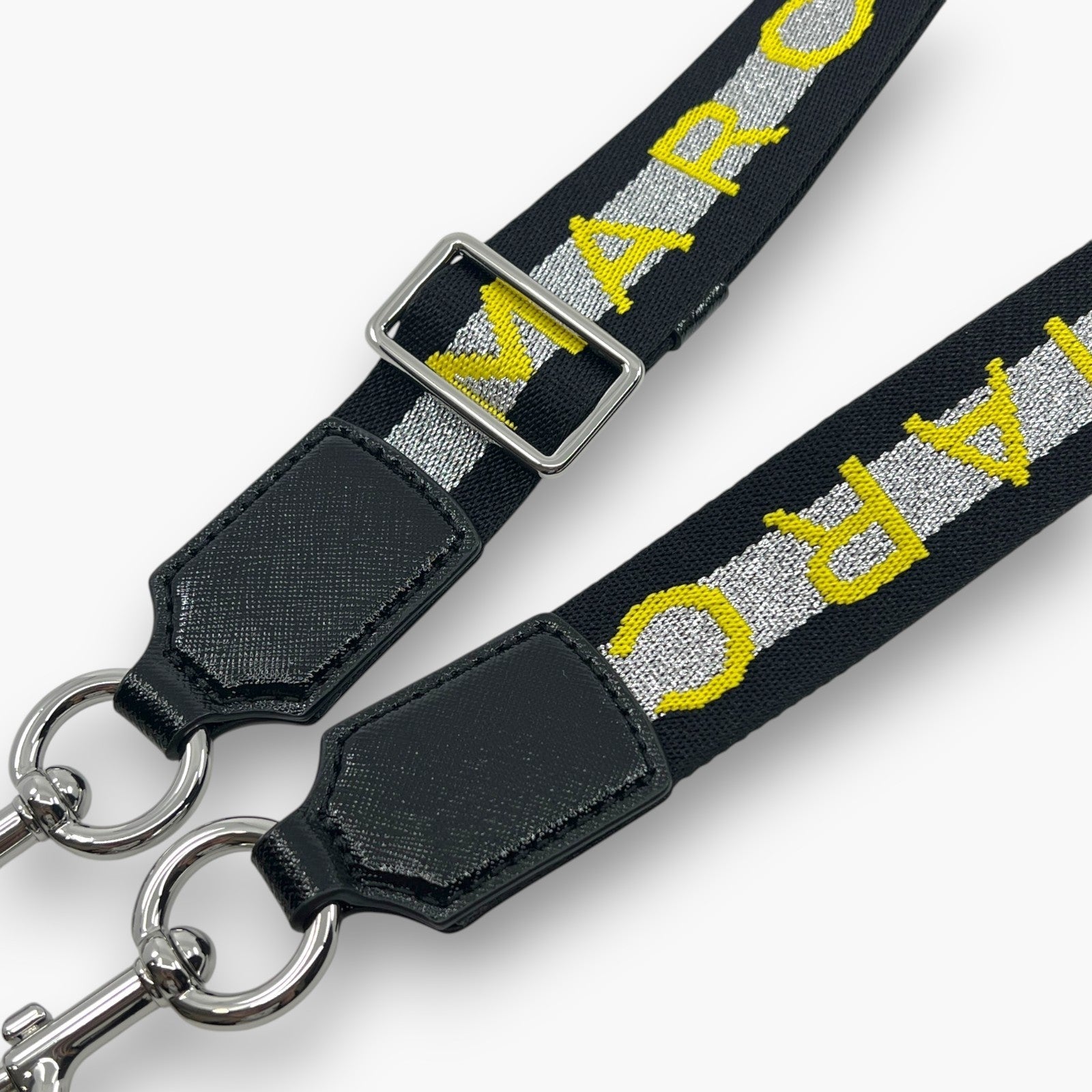 Marc Jacobs Logo Webbing Adjustable Shoulder Bag Strap Black Silver Yellow
