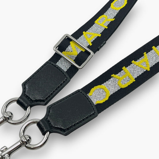 Marc Jacobs Logo Webbing Adjustable Shoulder Bag Strap Black Silver Yellow