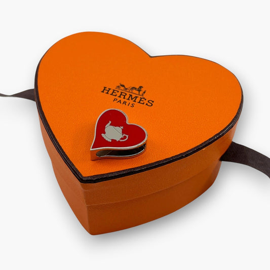 Hermes Tea Time Twilly Scarf Ring Red Heart with Box Pouch Authentic