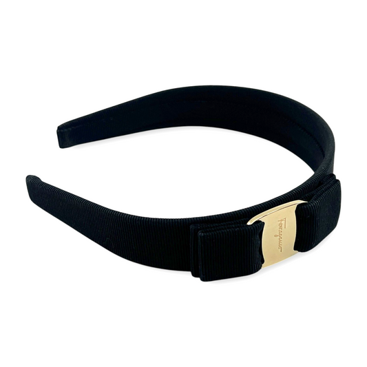 Salvatore Ferragamo Vara Bow Headband Black Grosgrain Gold-Tone Logo