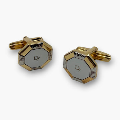 Christian Dior Monsieur Vintage Cufflinks Two-Tone Gold Silver with Box