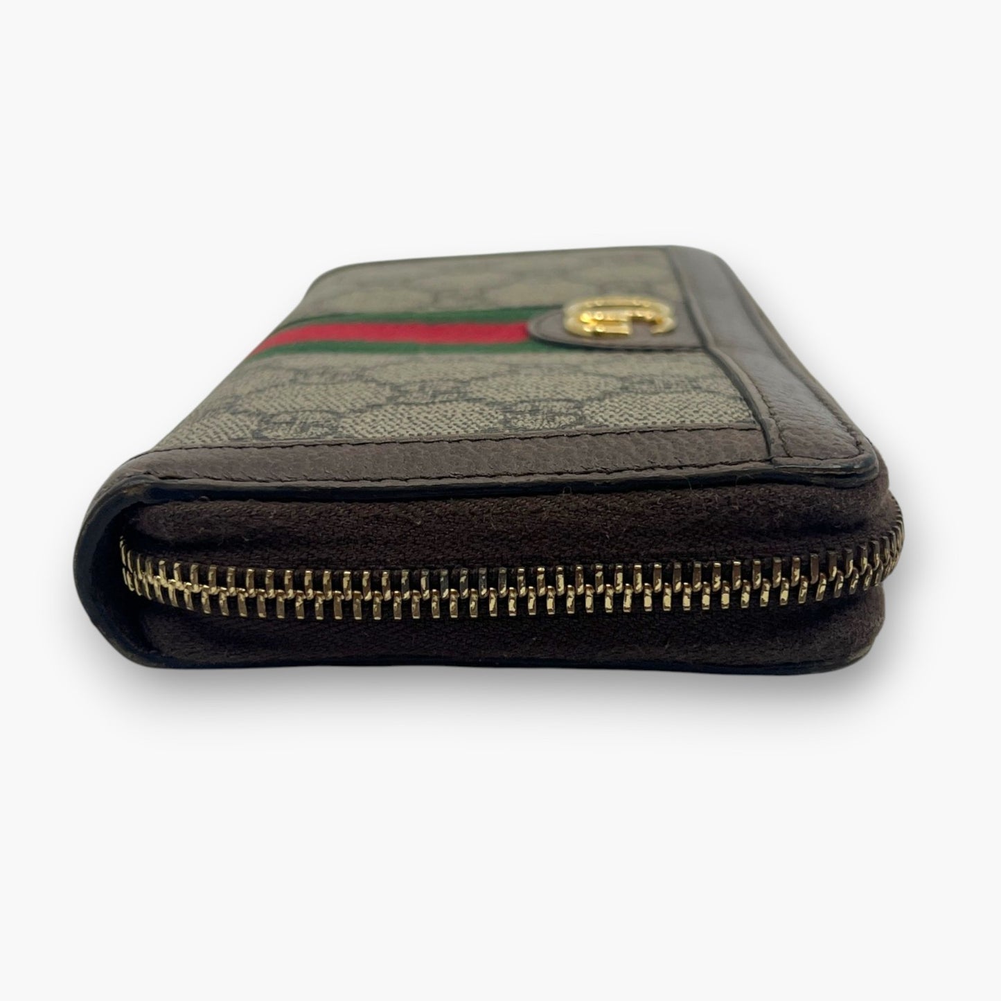 Gucci Ophidia GG Supreme Web Stripe Zip-Around Long Wallet Beige Monogram Logo