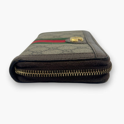 Gucci Ophidia GG Supreme Web Stripe Zip-Around Long Wallet Beige Monogram Logo