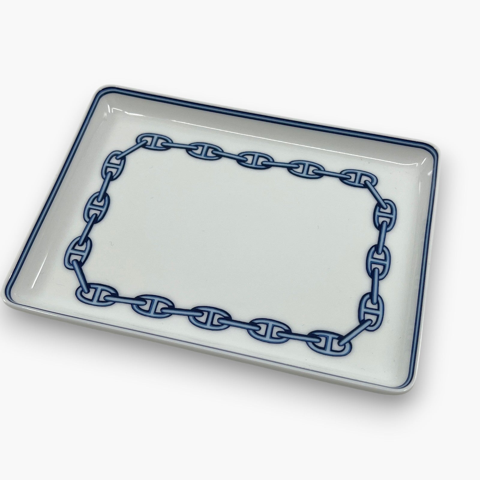 Hermes Chaine d'Ancre Porcelain Rectangular Change Tray Plate Set of 3 Auth