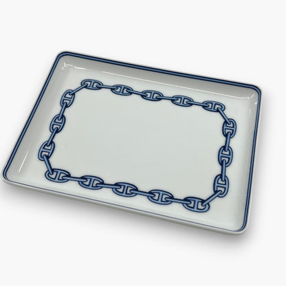 Hermes Chaine d'Ancre Porcelain Rectangular Change Tray Plate Set of 3 Auth