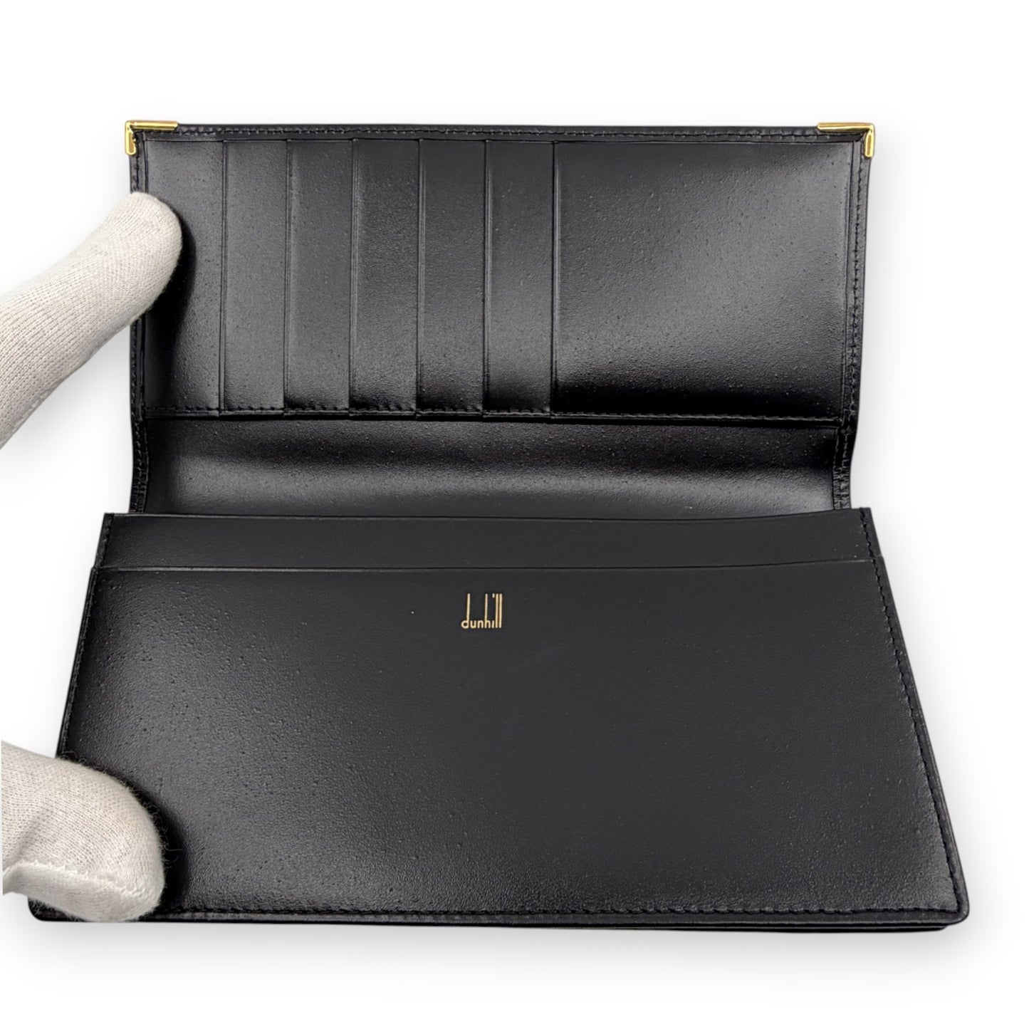 Dunhill Black Leather Long Wallet w/ Brand Card Dust Bag Box