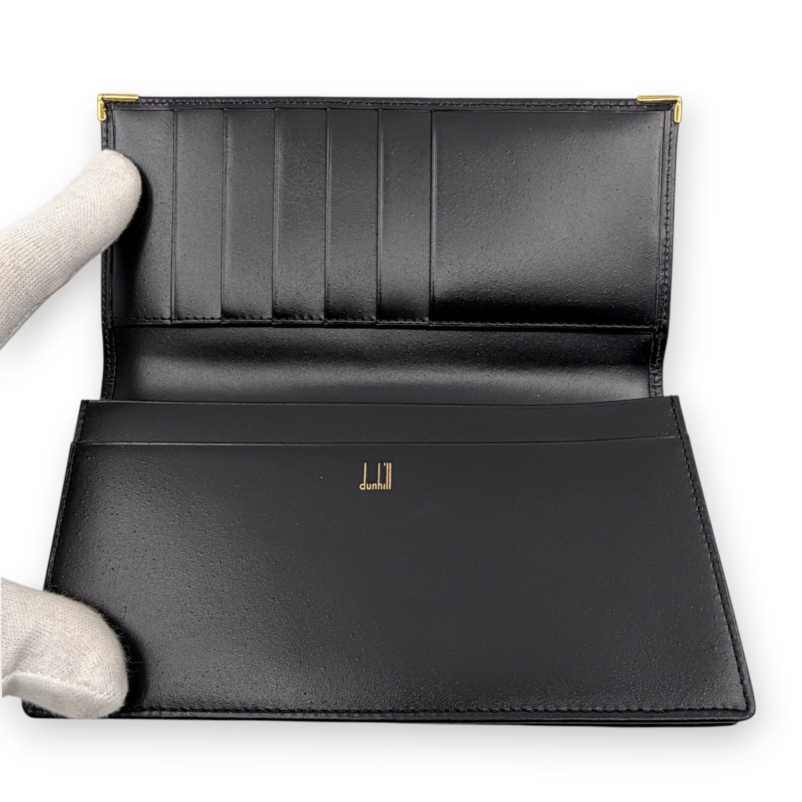 Dunhill Black Leather Long Wallet w/ Brand Card Dust Bag Box