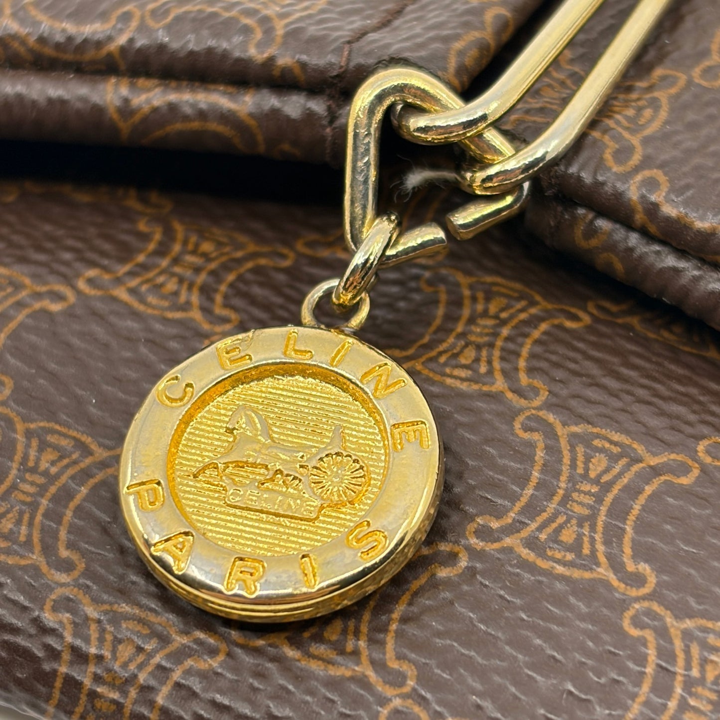 Celine Macadam Vintage Coin Purse Brown with Charm Tassel