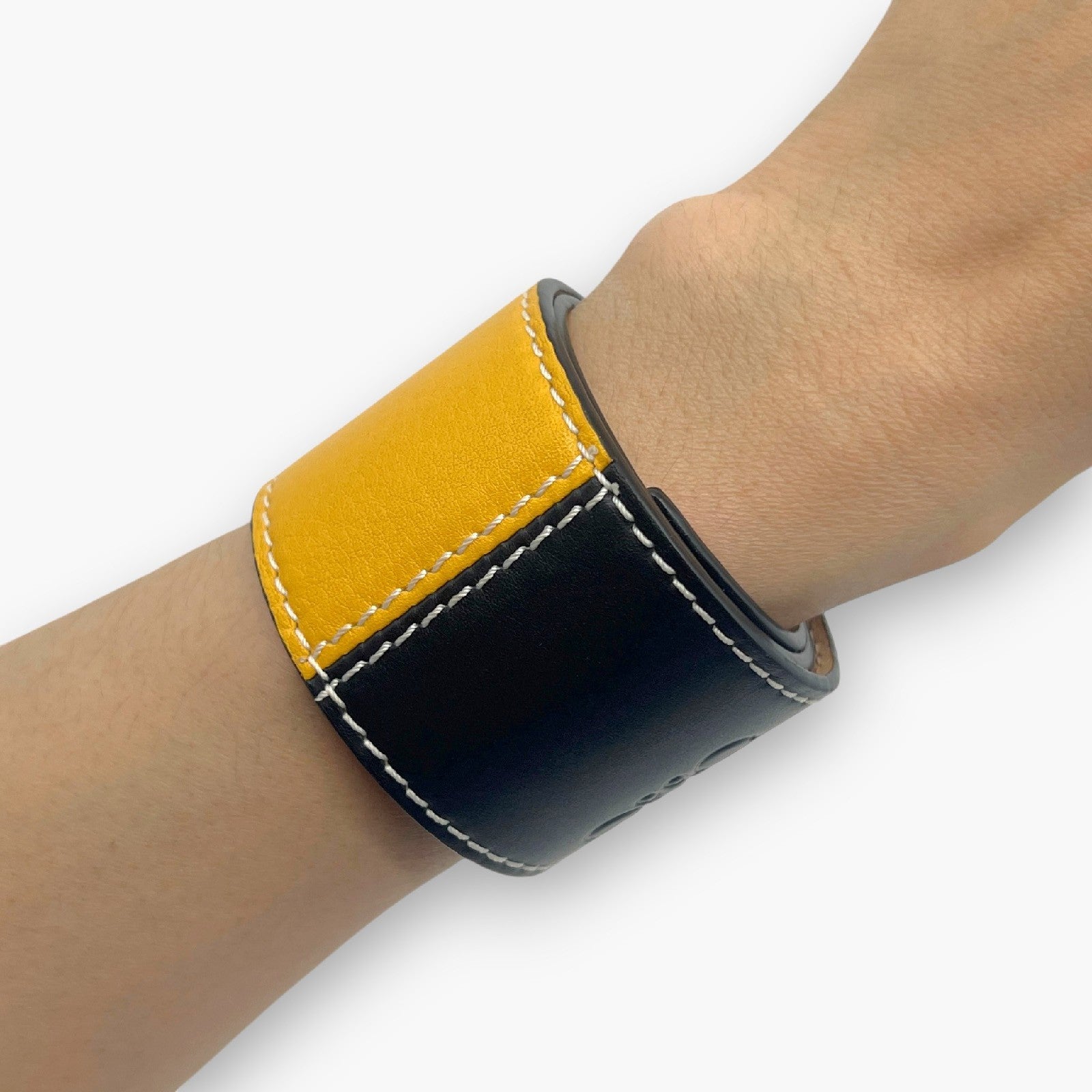 Loewe Anagram Slap Bracelet Black Yellow Leather Bicolor with Dust Bag