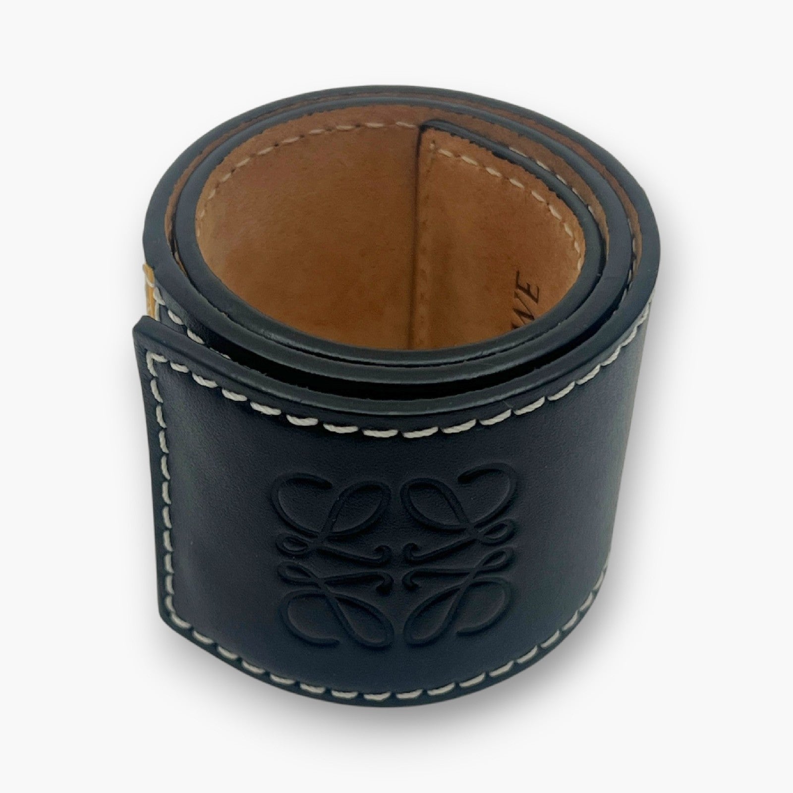 Loewe Anagram Slap Bracelet Black Yellow Leather Bicolor with Dust Bag