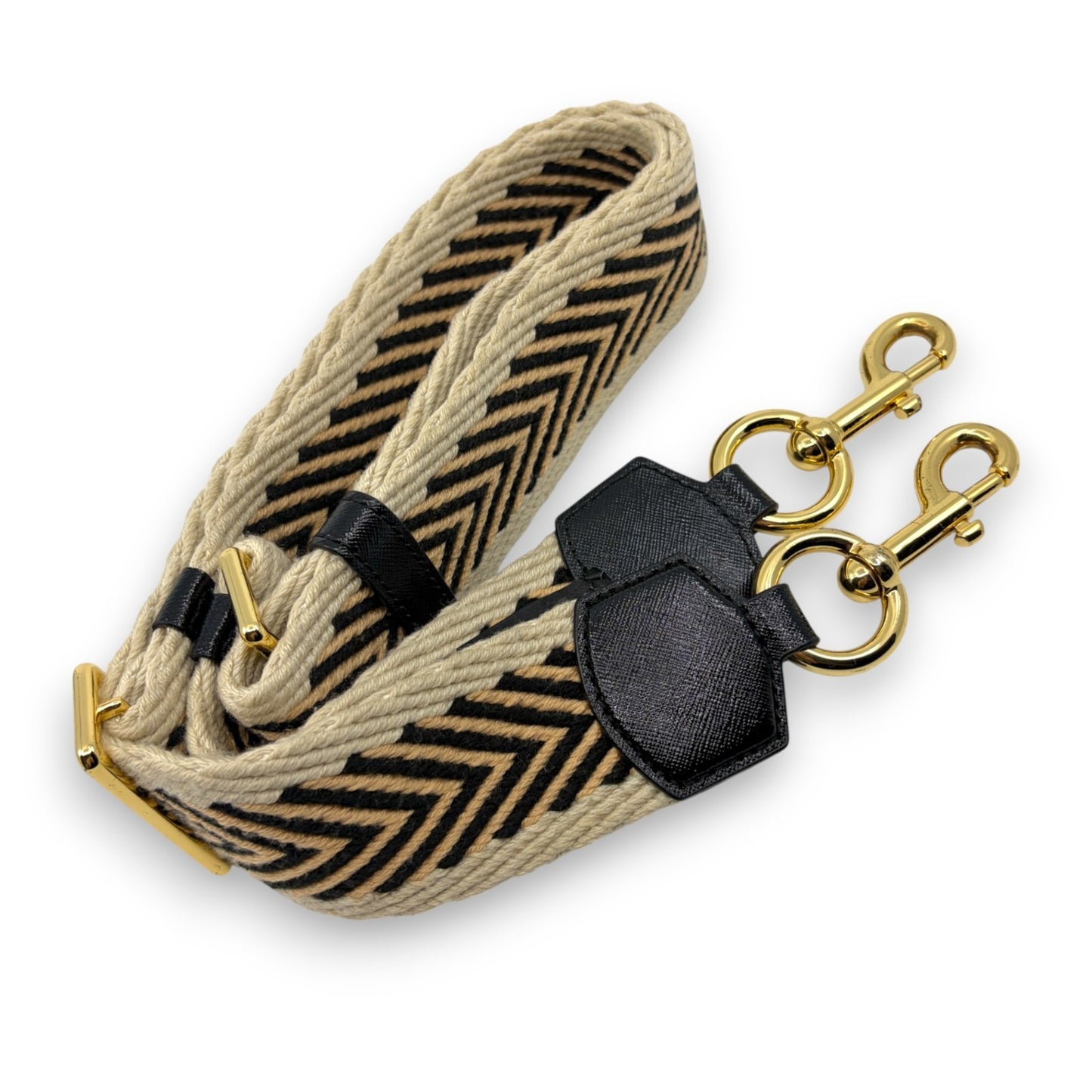 Marc Jacobs Adjustable Webbing Shoulder Strap Beige Black Chevron Canvas