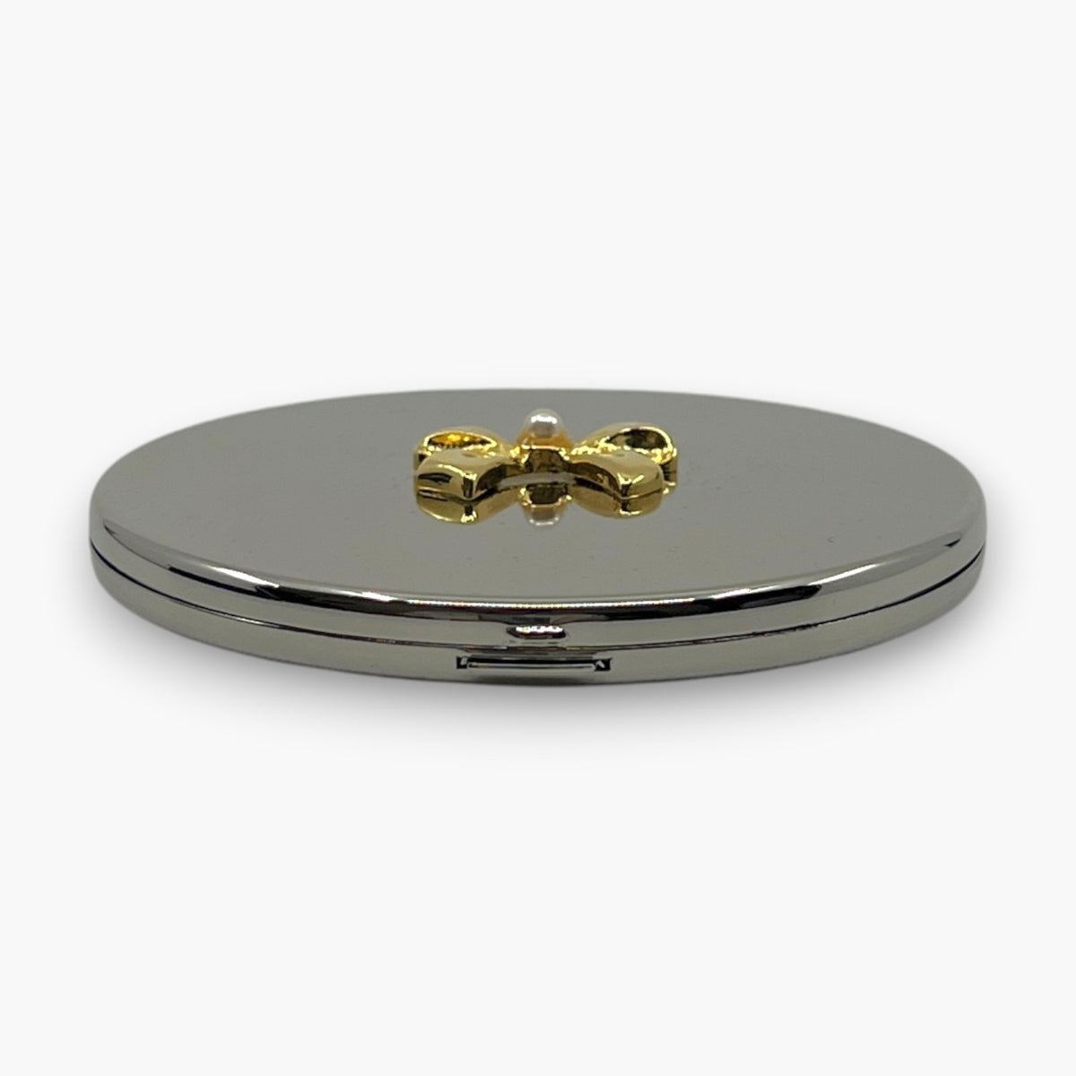 Mikimoto International Compact Mirror Pearl Bow Ribbon Silver-Tone w/ Box Pouch