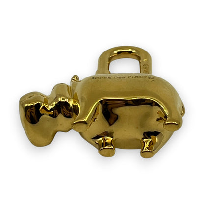 Hermes Cadena Annee Des Fleuves Hippopotamus Padlock Gold 2005 w/ Leather Strap