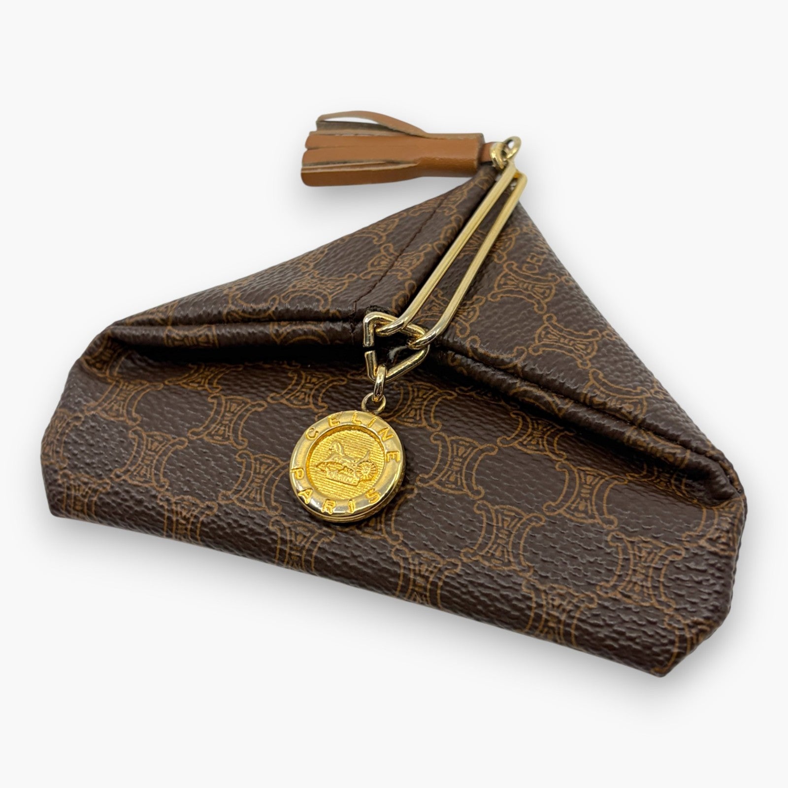 Celine Macadam Vintage Coin Purse Brown with Charm Tassel