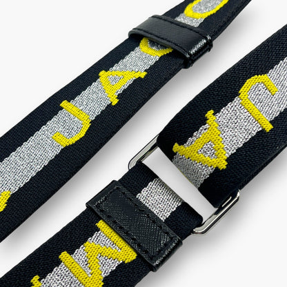 Marc Jacobs Logo Webbing Adjustable Shoulder Bag Strap Black Silver Yellow