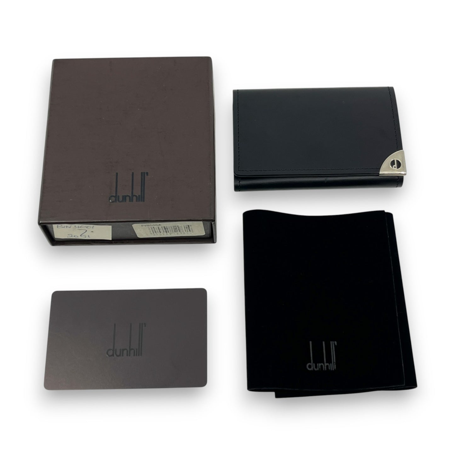 Dunhill Black Leather Key Case with 6 Silver-Tone Hooks w/ Box Card Cloth