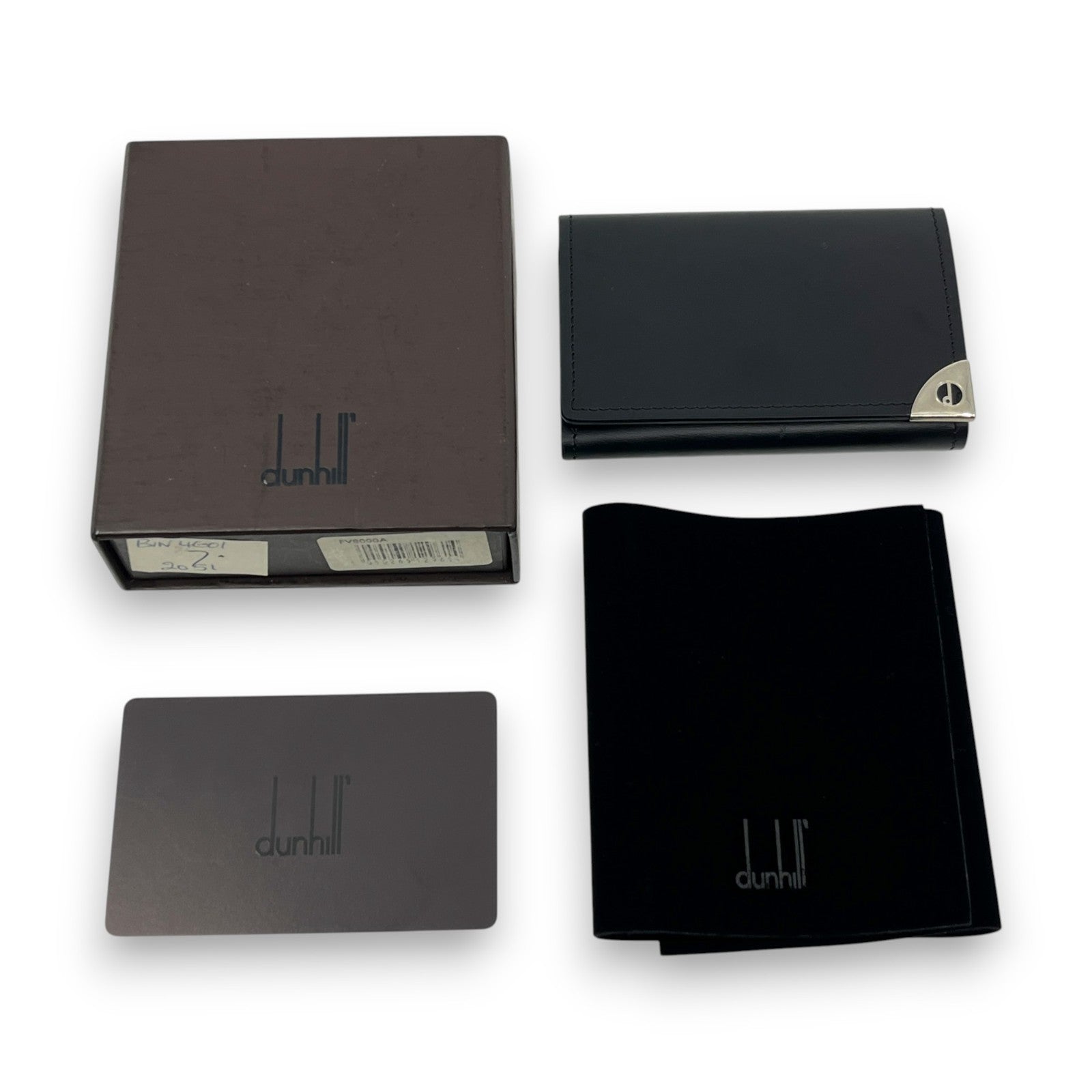 Dunhill Black Leather Key Case with 6 Silver-Tone Hooks w/ Box Card Cloth