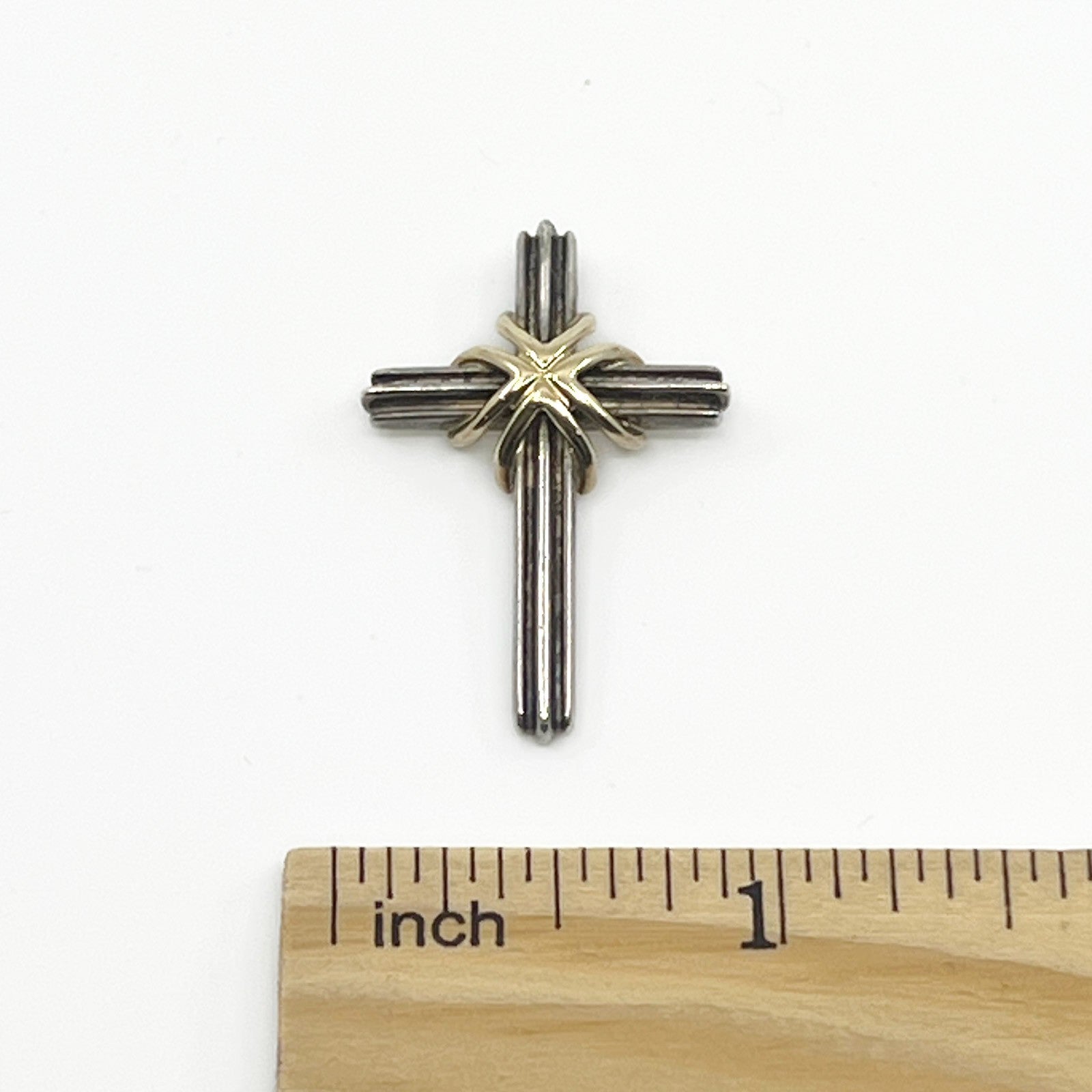 Tiffany & Co. Signature Cross Pendant Top Sterling Silver 925 18K Gold