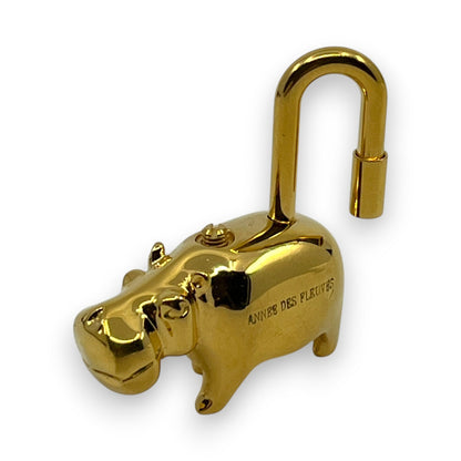 Hermes Cadena Annee Des Fleuves Hippopotamus Padlock Gold 2005 w/ Leather Strap