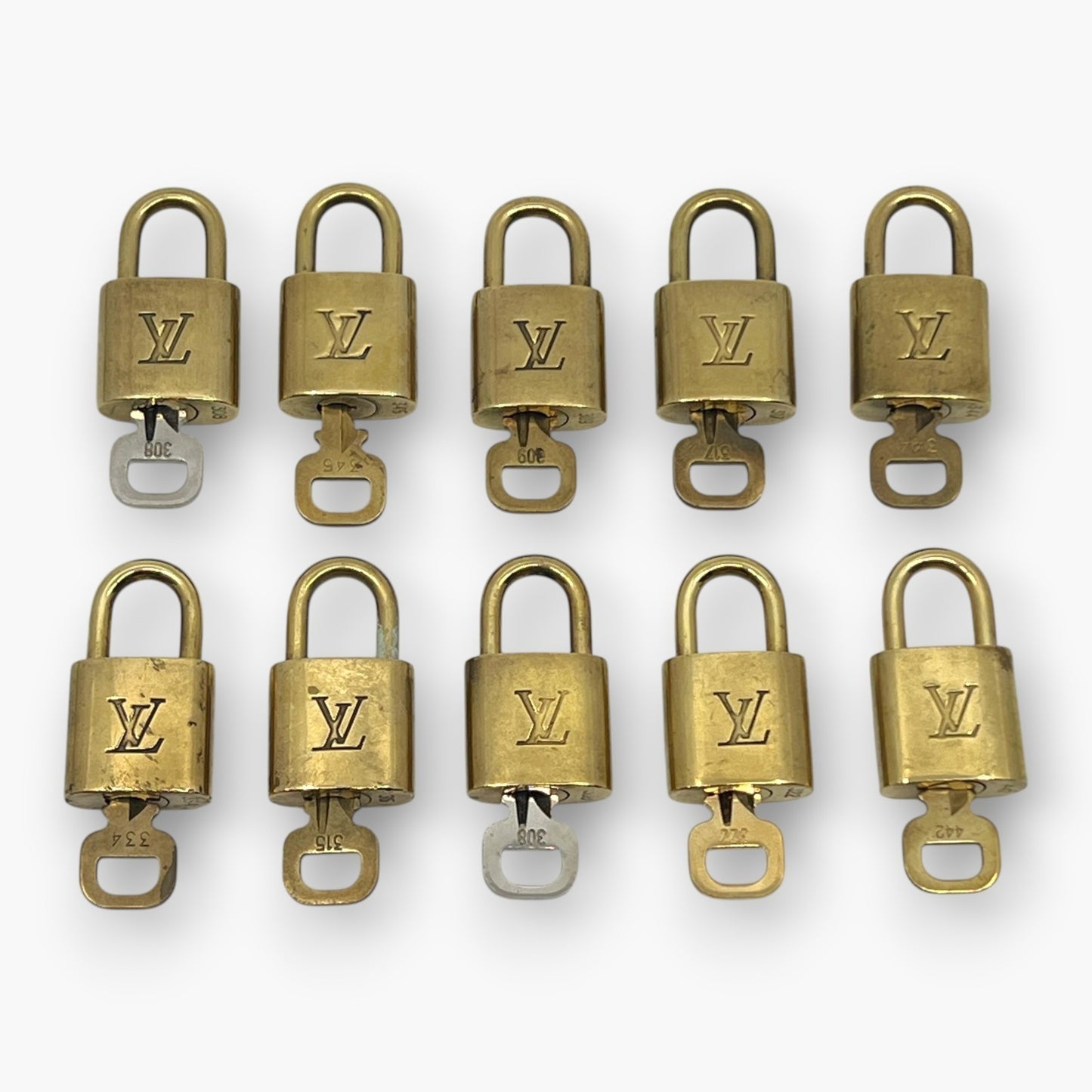 Louis Vuitton Padlock Set of 10 Gold-Tone Brass Locks & Keys pj260605