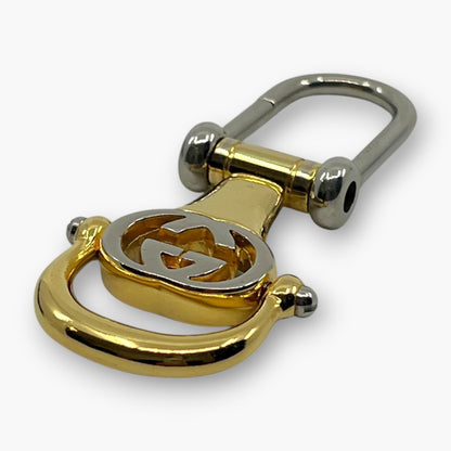 Gucci Interlocking GG Key Ring Gold Silver Tone Bag Charm with Box