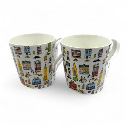Tiffany & Co. 5th Avenue Bone China Mug 2 Cups Pair Set in NYC Design w/ Box