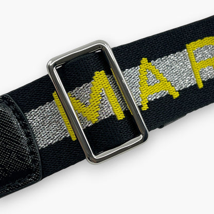 Marc Jacobs Logo Webbing Adjustable Shoulder Bag Strap Black Silver Yellow